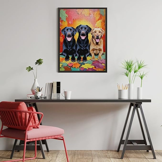 Puzzles for Adults 500 Pieces Wooden Jigsaw Puzzle - Labrador Retriever Dog in Autumn Park Theme Puzzle，Party Games，Family Toys，Educational Puzzles，Stress Relief Wooden Puzzle，Home Decoration