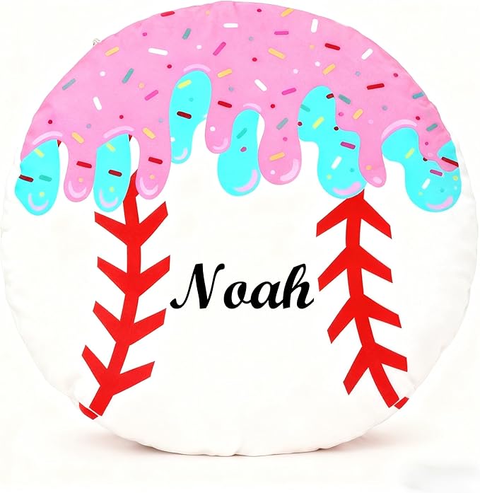 Personalized Name Baseball Ice Cream Drip Pillow Custom Name Baseball Pillow for Boys Girls Customized Gifts for Sport Fans Kids Birthday Sports Gift
