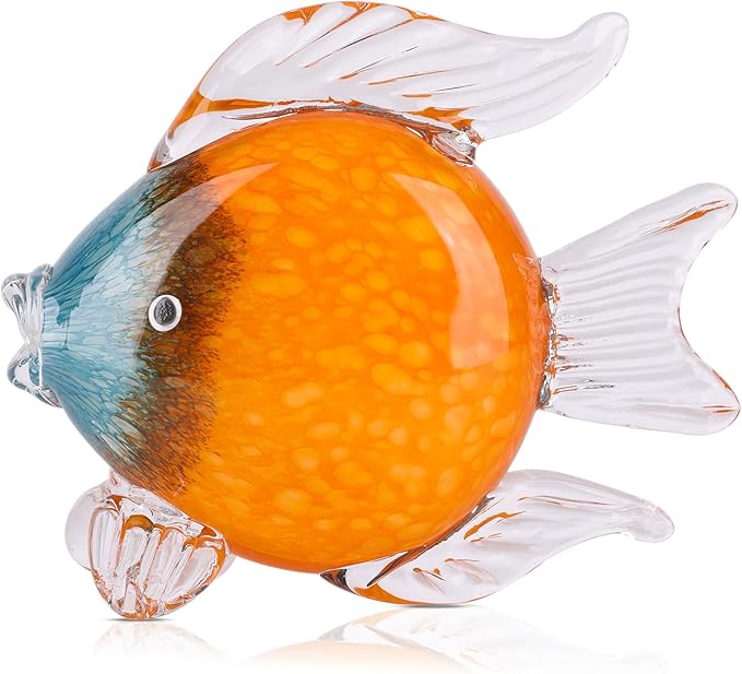 QIANLING Glass Fish Figurines - Coastal Home Decor, Modern Ocean Centerpieces for Living Room, Dining Area, Bathroom, Office, Coffee Table, Beach House, Nautical, Seaside, Entrance, Shelf Display