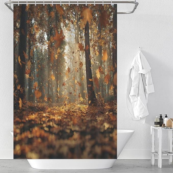 Fall Tree Shower Curtain Autumn Maple Tree Yellow Orange Leaves Brown Branch Waterproof Washable Fabric Bathroom Shower Curtains for Bathroom Decorations Home Indoor Decor 47x72Inch