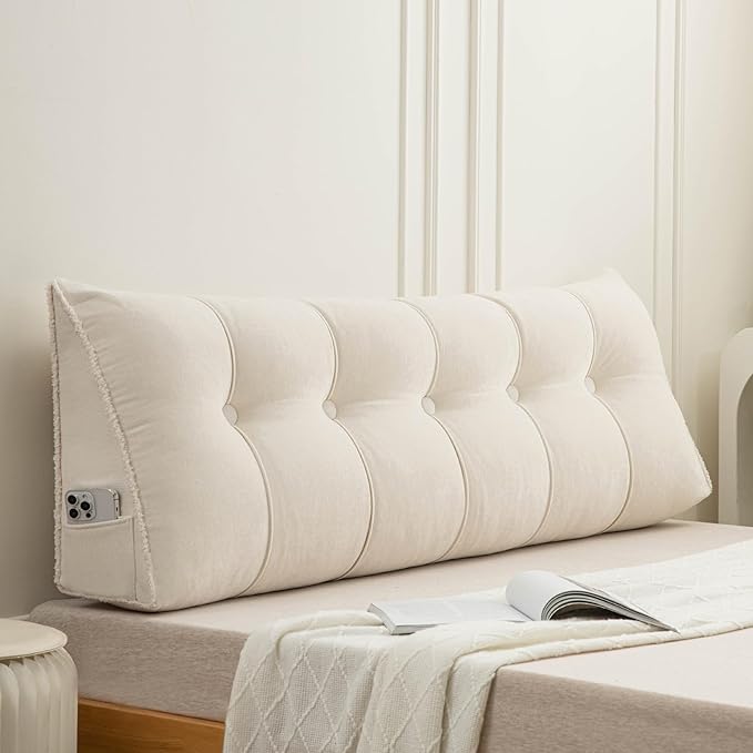 Headboard Pillow King, Chenille Triangular Wedge Pillow Headboard King Size, Reading Setting Backrest Daybed Pillows for Bed Sofa with Removable Cover, Beige