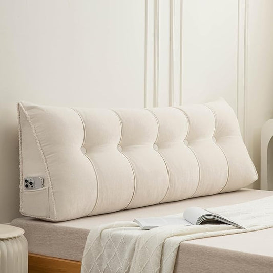 Headboard Pillow King, Chenille Triangular Wedge Pillow Headboard King Size, Reading Setting Backrest Daybed Pillows for Bed Sofa with Removable Cover, Beige