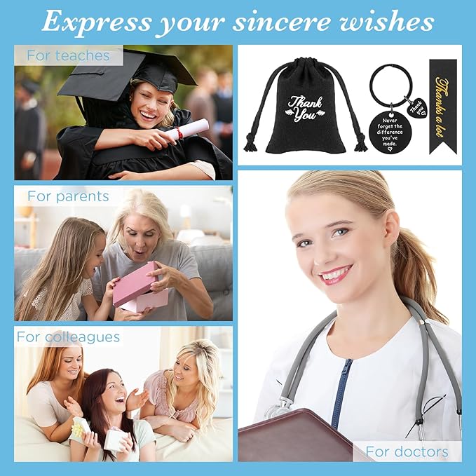 72 Pcs Employee Appreciation Gifts Bulk for Coworker 2025 Thank You Gifts Keychain with Drawstring Bag and Card