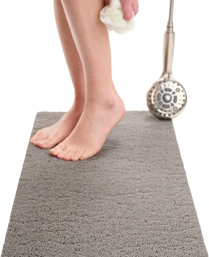 Non Slip Bathtub Mat Shower Mat for Tub - Loofah Bath Mats for Bathroom - 31x16 Bathtub Floor Mat - Textured Anti Slip Bath Mat Without Suction Cups - Secure Mat for Wet Areas (31x16 Gray)