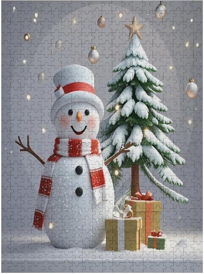 Wooden Puzzles for Adults 500 Pieces, Christmas Winter Snowman, Each Piece is Unique and Perfectly Put Together, are Special Home Decorations, Fun Puzzles, Party Games, Family Toys