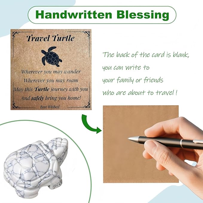 Sea Turtle Gifts for Women Men, Birthday Graduation Gifts, Crystal Turtle Gift Set Emotional Support Stone with Protection Card Crystal Gift for Safe Travel Homecoming Blessings-White Turquoise