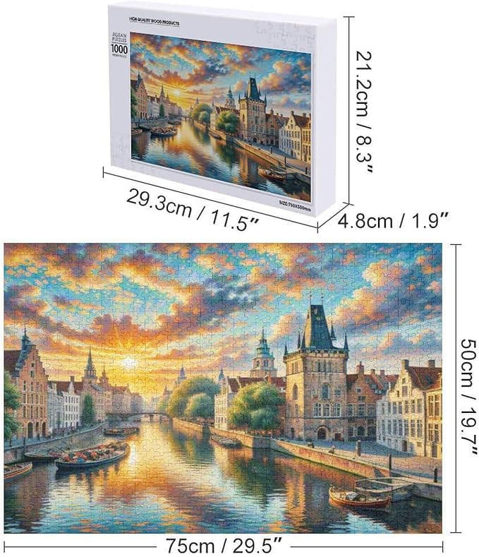 Paintings Christmas City of Bruges Belgium - 1000 Piece Jigsaw Puzzles for Adults，Stress Relieving Game Props Positive Thinking Puzzles Party Entertainment Puzzles for Adults and Teens Toy