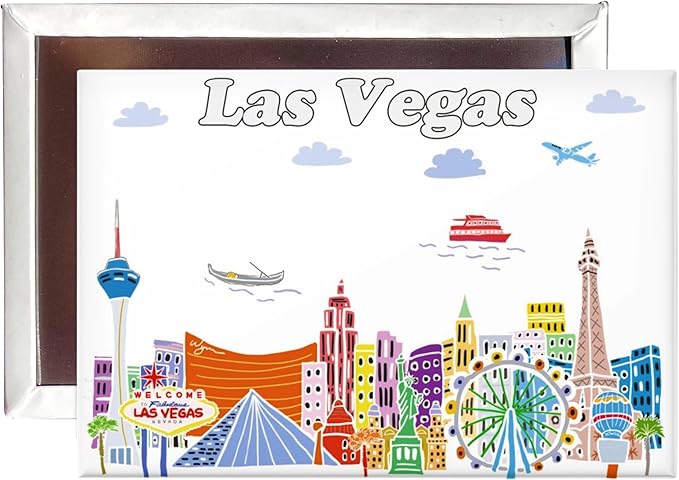 City Themed Artwork Magnet Collection by Beary Blu - Designed in The USA, Collectible Souvenirs Gifts 2.5" x 3.5" (Las Vegas)