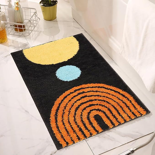 UKELER Boho Bath Mats Non-Slip Microfiber Geometric Bathroom Rugs Soft Fluffy Bohemian Bath Rugs Washable for Bathroom, Shower, Sink, Tub, Entry Rug, 31''×20'', Dark Grey