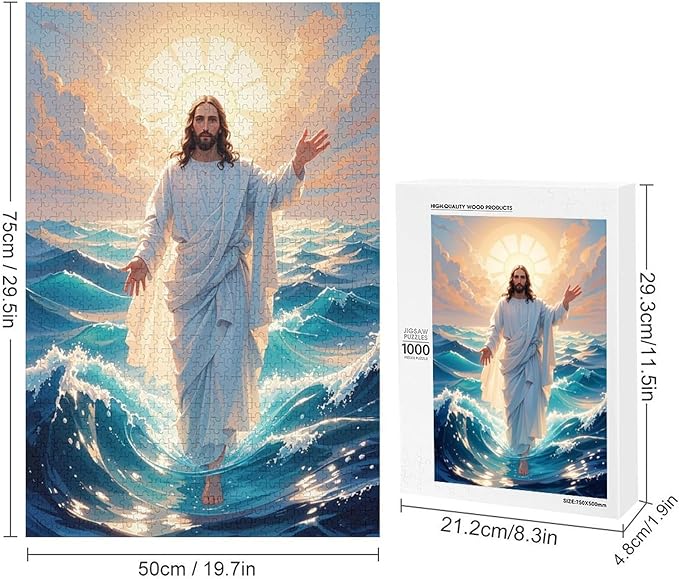 Jigsaw Puzzles for Adults 1000 Piece - Jesus Walk On Sea Wooden Puzzle，Unique Gifts for Wall Art ，Family Puzzles，Educational Games，Challenge Puzzles Puzzle Games