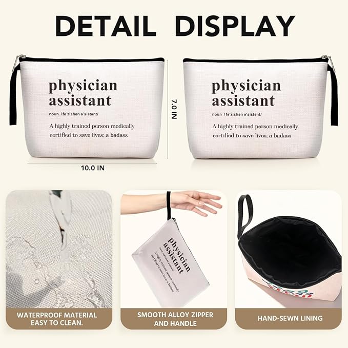 Physician Assistant Noun Physician Assistant Gifts Makeup Bag for Women Doctor Medical Student Cosmetic Bag Doctors Kit Zipper Pouch Bag Travel Bag for Graduation Birthday Christmas New Year's Day
