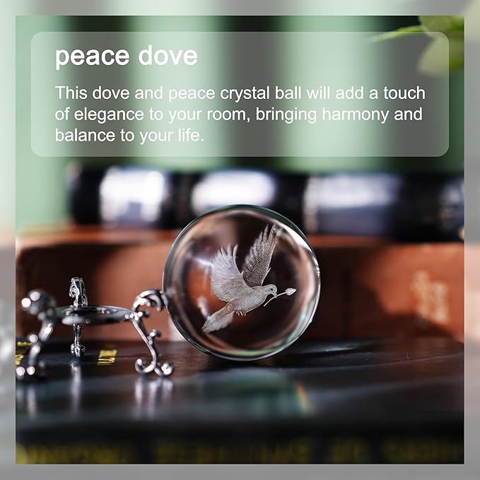 ZEERSHEE 60mm 3D Peace Dove Crystal Ball Figurine with Stand Glass Pigeon Ornament Decor for Home Table