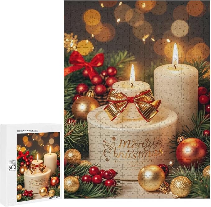 Jigsaw Puzzles for Adults 500 Piece - Christmas Atmosphere Candle Light，Merry Christmas Themed Wooden Puzzles，Puzzle Games Challenge Puzzles，Educational Games，Family Puzzles