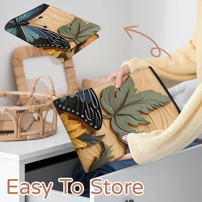Retro Sunflower Half Round Door Mat Butterfly Non Slip Bath Mats Absorbent Front Porch Rugs Shower Mat for Living Room Bedroom Kitchen Bathroom Floor Home Decor