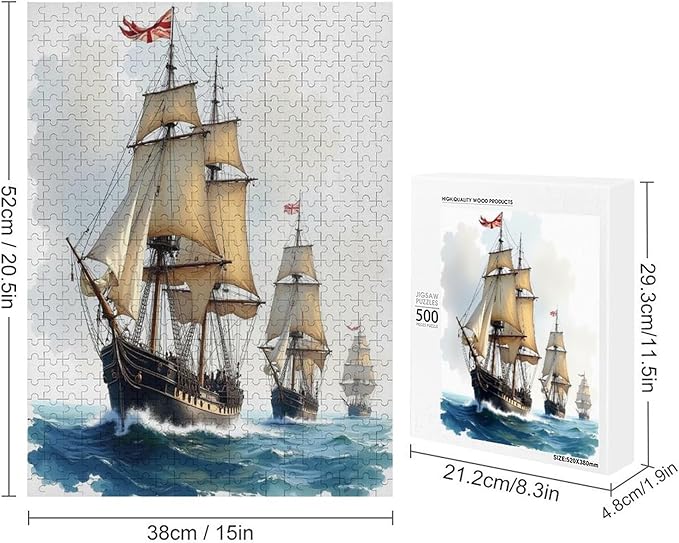 Pirate Ship Ocean Wooden Puzzle 500 Pieces Jigsaw Puzzles for Adults Puzzle Educational Toys Challenging Fun Games Gifts for Elders Kids Family and Friends