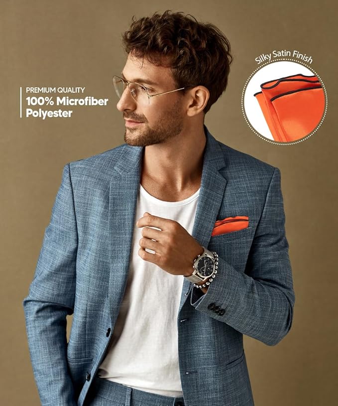 Premium Pre-Folded Four-Point Suit Pocket Square for Men with Sewn Pocket Fold