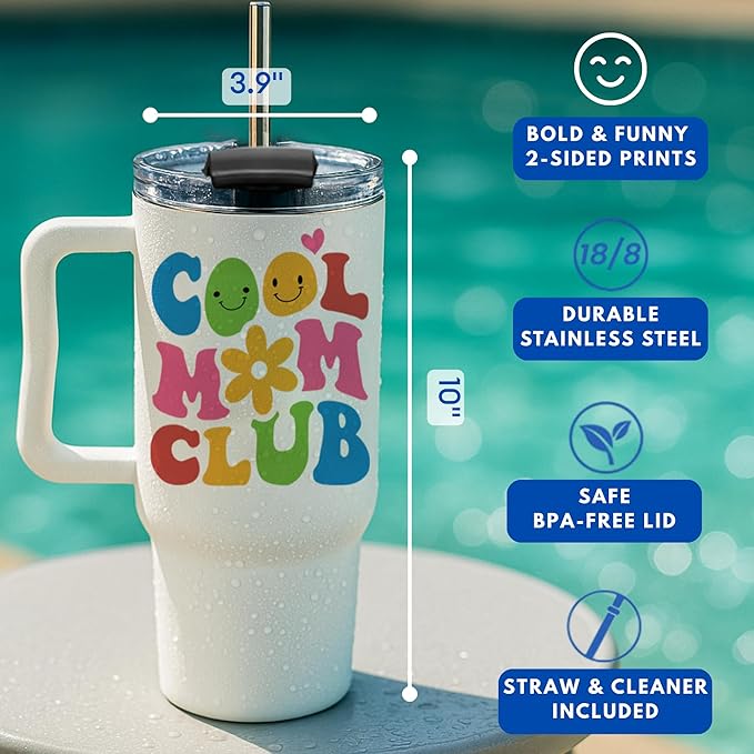Vivulla68 Christmas Gifts For Mom - Cool Mom Club Tumbler With Handle 40oz, Mommy Coffee Mug, Mama Tumblers, Momma Gift Ideas, Funny Birthday Present For Her, Cute Mother Day Gift, Mommy Cup