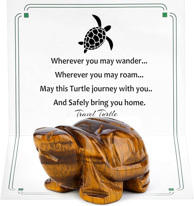 DUQGUHO 2" Travel Turtle Gift Decor Crystals Figurines Tiger Eye Crystal Best Turtles Travels Gifts for Women Traveling Travelers Cute Decorations