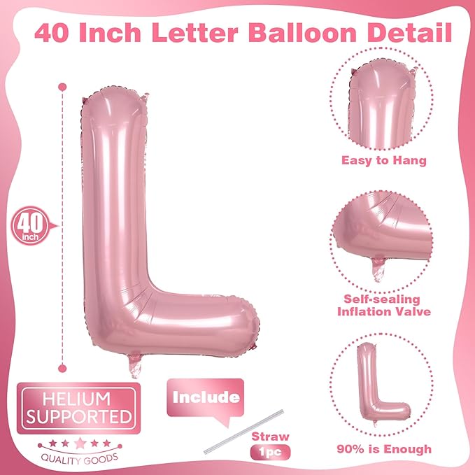 40-Inch Pastel Pink LOVE Balloons - Letter for Valentine's Day, Pearl Pink Alphabet Balloons for Couple Propose, Wedding, Marriage Anniversary Parties
