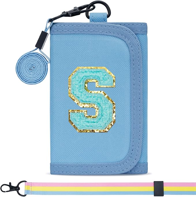 Gifts for Girls 3 4 5 6 7 8 9 10 11 12 Years Old Kids Wallet Cute Initial Coin Purse Toddler Wallet with Magic Sticker (Blue, S)