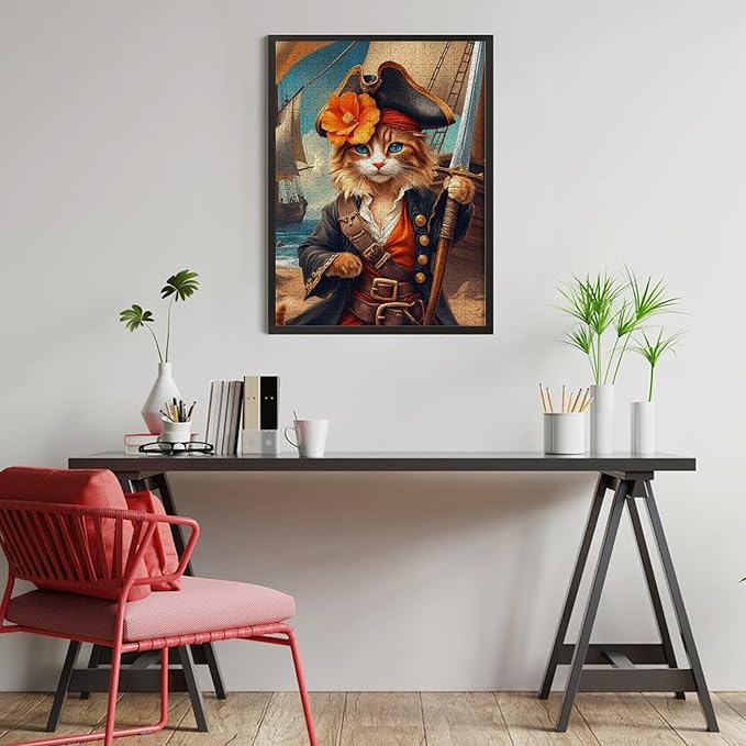 Wooden Puzzle - Classic Pirate Cat Leader Jigsaw Puzzles，Wooden Puzzles for Adults 500 Pieces Challenge Puzzles，Educational Games，Family Puzzles，Unique Gifts for Wall Art