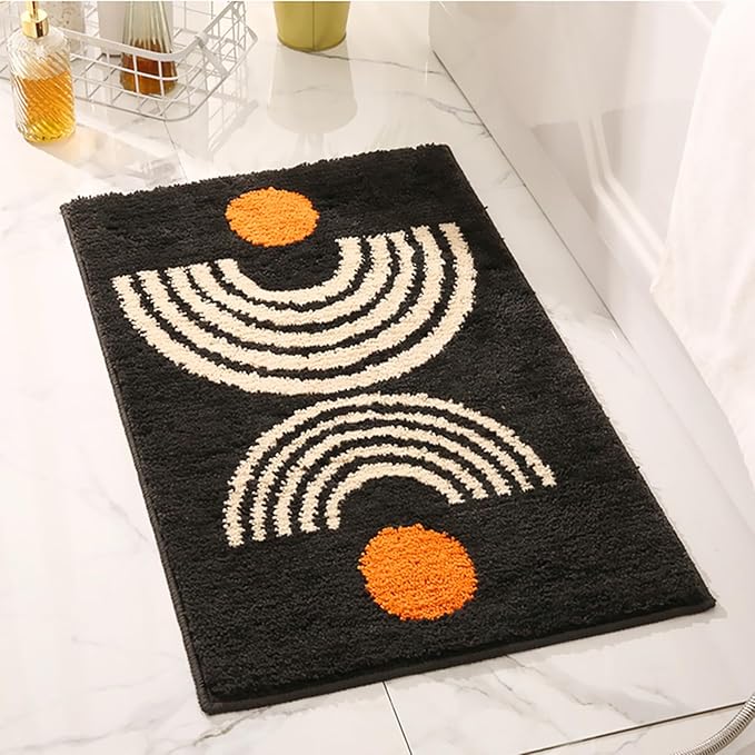 UKELER Cute Bohemian Bathroom Rug Dark Grey Washable Boho Home Decor Floor Mat Non-Slip Fluffy Accent Throw Rugs for Bathroom Sink Bedroom Kitchen, Indoor Doormat 31''×20''