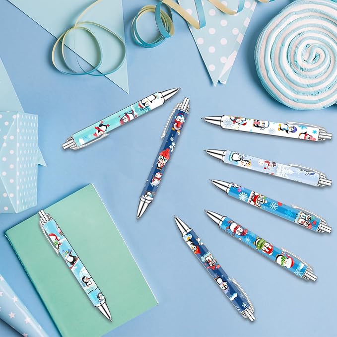 Idealmuzik Penguin Pens Set – Cute Penguin-Themed Gel Pens for Teachers, and Office Gift Exchange – Funny Penguin Designs – Perfect Stationery Gifts, Party Favors, 8 Pack