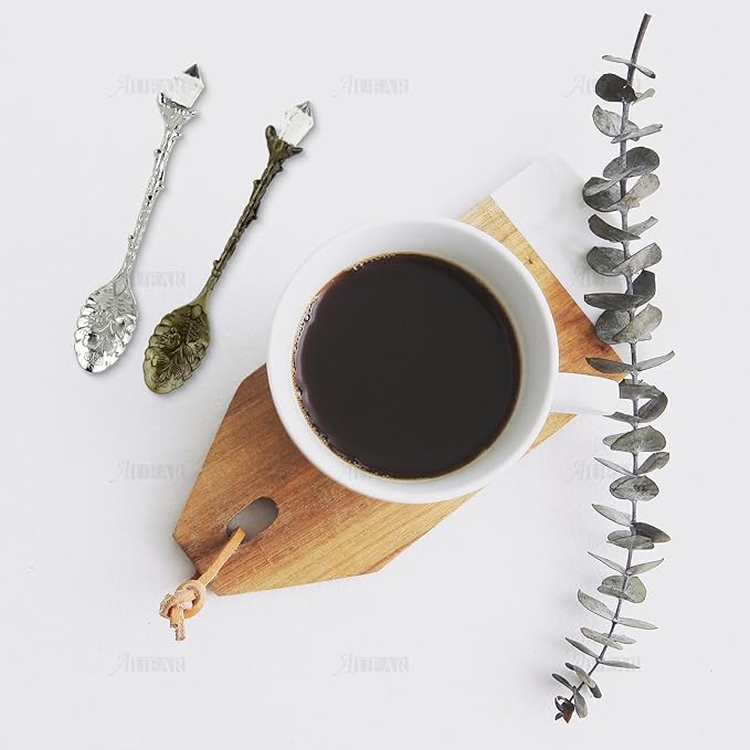 AUEAR, Retro Crystal Antique Alloy Spoon Coffee Tea Dessert Mini Ice Cream Decorative Spoons Set for Home Office (10 Pack)
