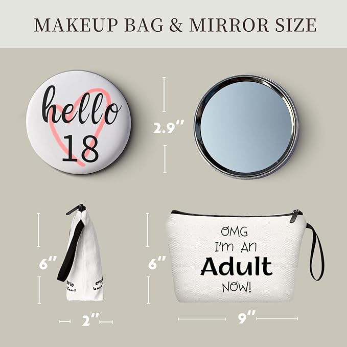 18th Year Old Birthday Gifts for Girls Daughter Sister Friend Teen Makeup Cosmetic Bag with Mirror Christmas