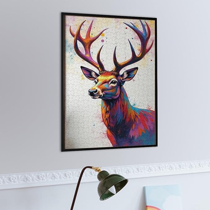Wooden Puzzles 500 Piece，Color Abstract Deer Painting Themed Jigsaw Puzzles，Challenge Puzzles，Educational Games，Family Puzzles，Unique Gifts for Wall Art，Funny Puzzles，Stress Relief Games