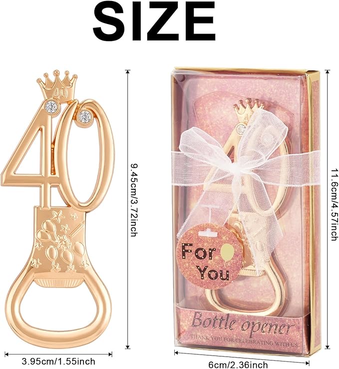 12 Pack 40th Birthday & Anniversary Bottle Opener Set - Bulk Party Favors for Guests, Wedding or Theme Party Decorations, 40 Year Souvenir Gifts for Men Women