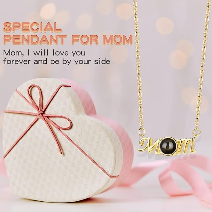SUPHELPU Personalized Mother's Day Gifts for Mom From Daughter - Custom Photo Necklace With Picture Inside - Projection Necklace for Mom - Memorial Gift