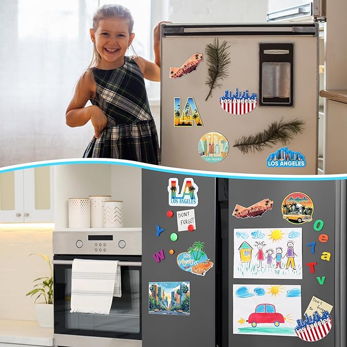18 Pcs Los Angeles Fridge Magnet Magnetic Refrigerator Stickers Metal Los Angeles Magnet Souvenirs Gifts Refrigerator Magnets Home Decoration Accessories