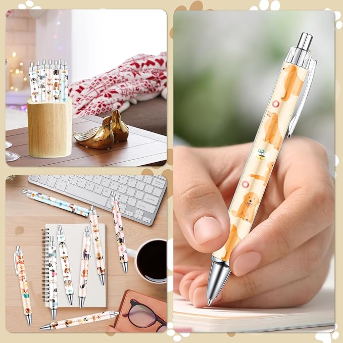 Dog Ballpoint Pens Gifts - 24 Pcs Cartoon Pet Pen Set Paw Print Puppy Retractable Smooth Writing Ballpoint Pen Gift for Women Men Dogs Lovers Students Teacher Office School Supplies