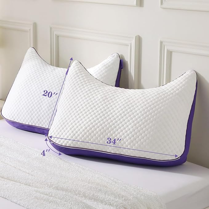 HOMELAB Adjustable Crescent Shredded Memory Foam Pillows King Size, Cooling Bed Pillows for Sleeping with Removable Cover, 1 Pack Medium Pillow for Side Sleepers, 20"x34"