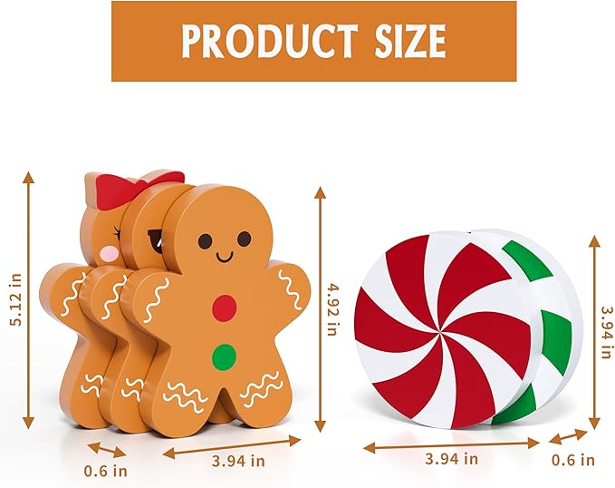 Gingerbread Christmas Decorations Tiered Tray Decor, 5 Pcs Gingerbread Candy Wooden Signs Table Decor for Home Kitchen Office
