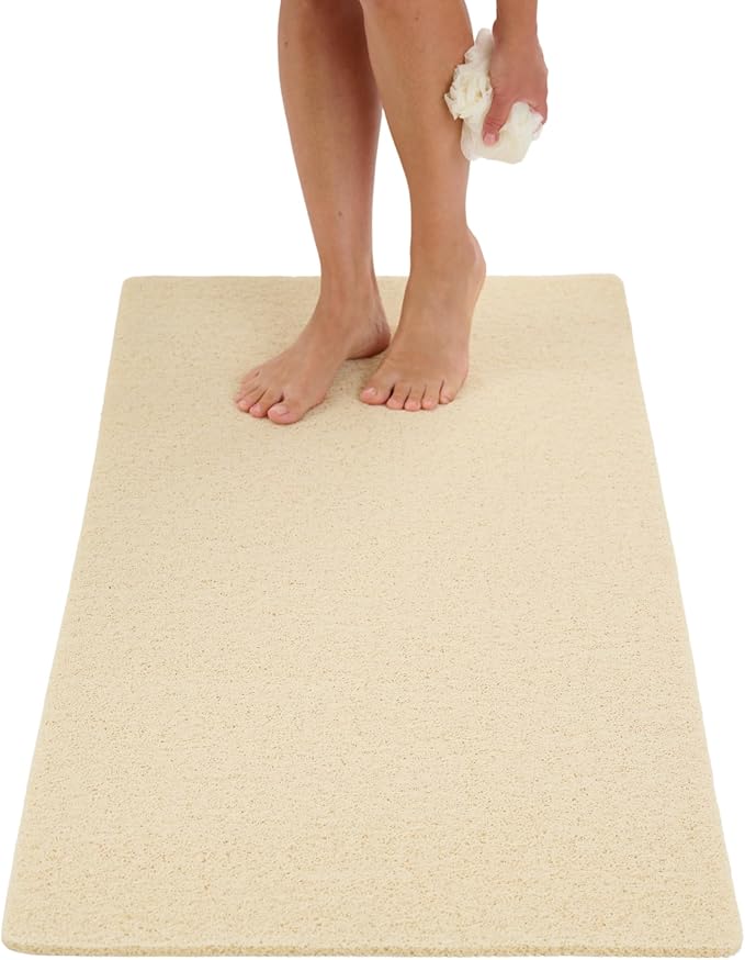 Anti Slip Shower Mat - Non Slip Shower Mats for Inside Shower - Large 47x24 Loofah Shower Floor Mat Non Slip - Bath Mat for Shower - Secure Mat Without Suction Cups (47x24 Light Beige)