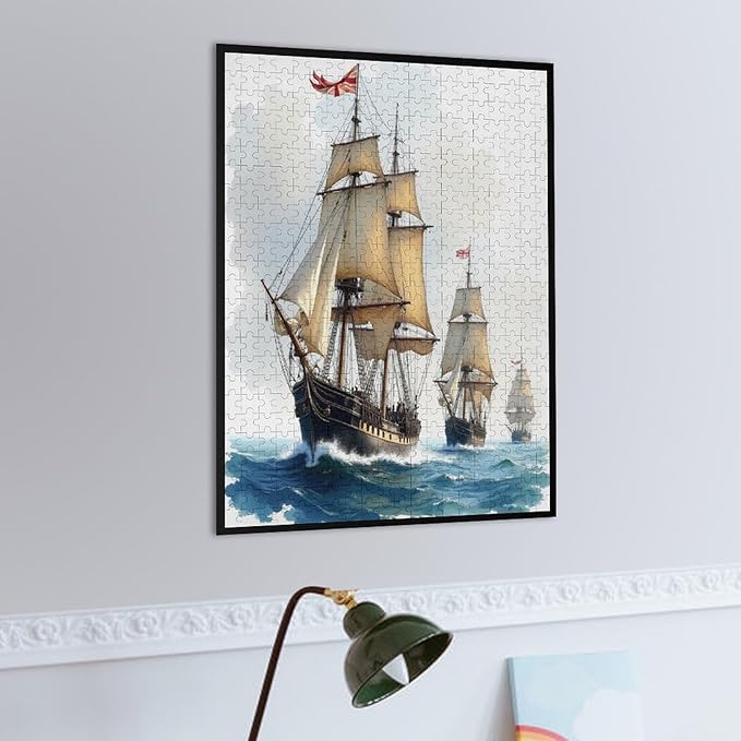 Pirate Ship Ocean Wooden Puzzle 500 Pieces Jigsaw Puzzles for Adults Puzzle Educational Toys Challenging Fun Games Gifts for Elders Kids Family and Friends