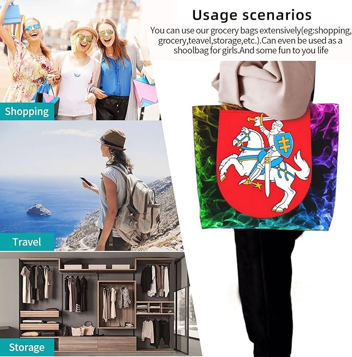 Lithuania National Emblem Large Reusable Eco-friendly Shopping Bags Portable Storage Handbag