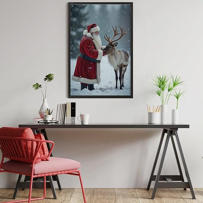 Puzzles for Adults 1000 Pieces Wooden Jigsaw Puzzle - Santa Claus and Reindeer Christmas Series Theme Puzzle，Party Games，Family Toys，Educational Puzzles，Stress Relief Wooden Puzzle，Home Decoration