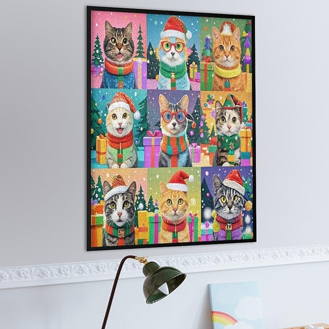 Wooden Puzzle 1000 Pieces Adult - Christmas Cat Puzzle Christmas Puzzles, Holiday Puzzles, Family Toys, Party Games, Jigsaw Puzzle Challenge and Funny
