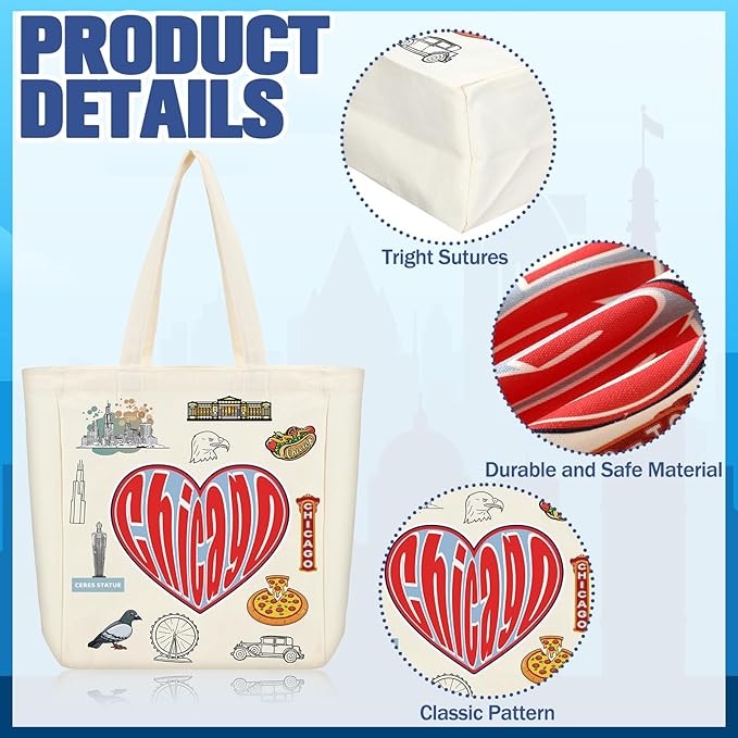 Large Canvas Tote Bags Decorative Themed City Souvenir Gift Bags with Handle Shopping Basket Reusable
