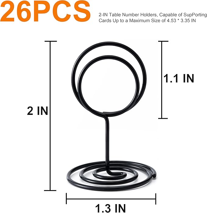 Hoewina 26Pcs Table Number Holders, Place Card Holder, Wire Picture Holder, Small Size Table Card Holders, Photo Holder for Centerpieces, Wedding Reception, Party, Birthday (Black)