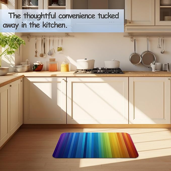 Bathroom Rug 29.5"x17", Abstract Rainbow Lines Bath Mat with Non-Slip Rubber Backing, Quick-Drying Absorbent Thin Floor Mat for Bathroom, Shower, Sink, or Kitchen