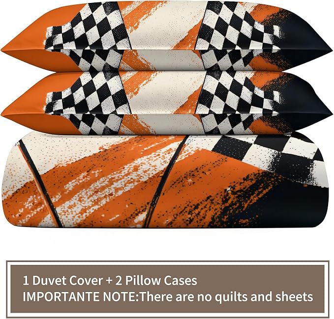 Racing Checkered Flag Bedding Set King Size Sporty Motorsport Duvet Cover Boys Race Car Comforter Cover Race Track Comforter Set with Pillowcases for Bedroom