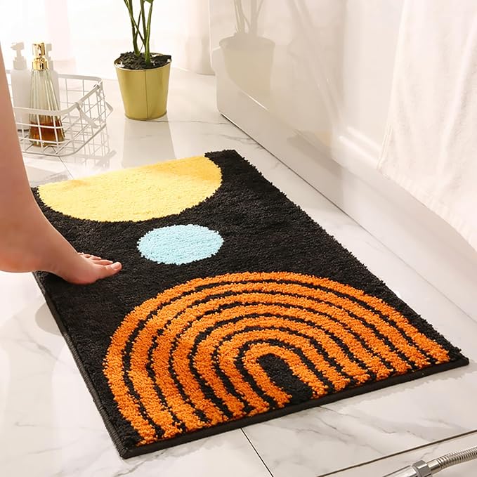 UKELER Boho Bath Mats Non-Slip Microfiber Geometric Bathroom Rugs Soft Fluffy Bohemian Bath Rugs Washable for Bathroom, Shower, Sink, Tub, Entry Rug, 31''×20'', Dark Grey