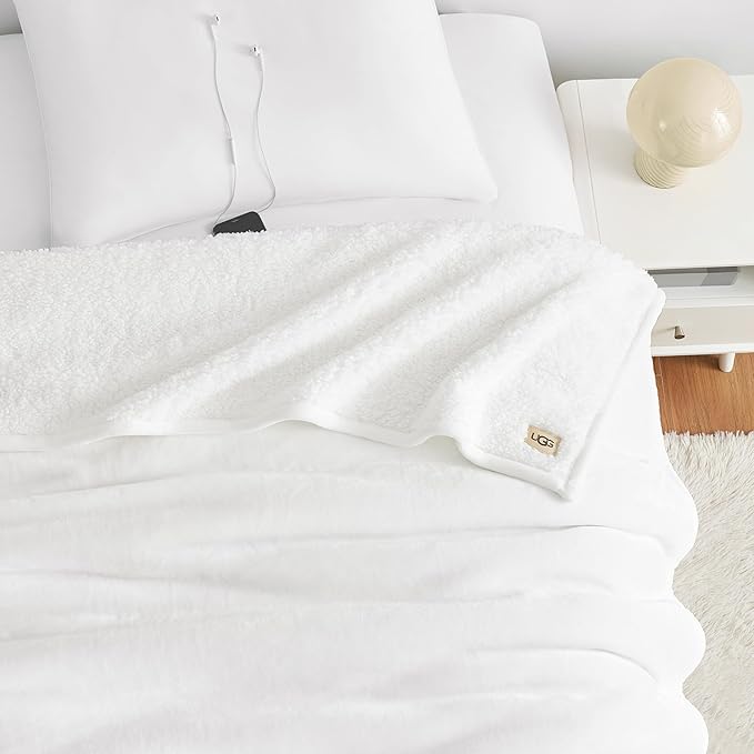 UGG Nita Twin XL/Twin Blanket Soft Fluffy Blanket for Bed, Warm Soft Bedding, Large Throw for Couch, Holiday Present, Machine Washable, 60-inch x 90-inch, White Snow