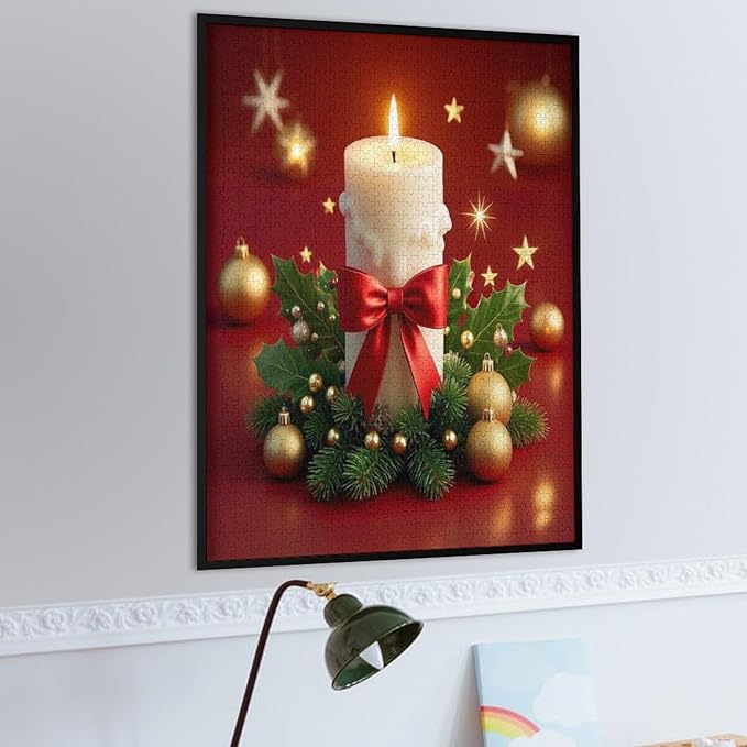 Jigsaw Puzzles for Adults 1000 Piece - Christmas Atmosphere Candle Light，Merry Christmas Themed Wooden Puzzles，Family Puzzles，Funny Puzzles，Stress Relief Games，Puzzle Games