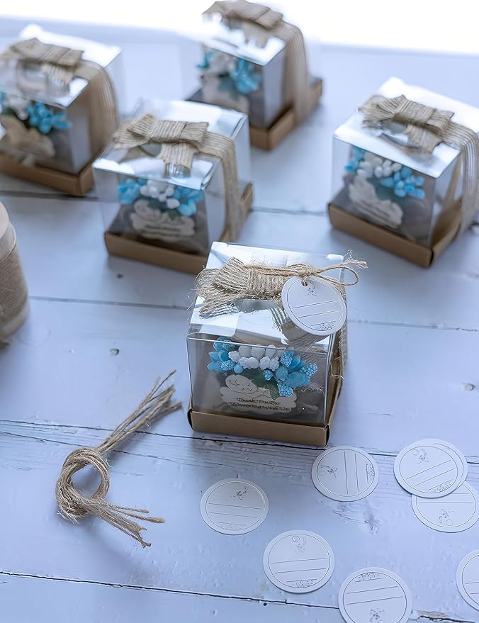 50 Piece Set Wooden Tealight Candle Holders, Baby Shower Party Favors, Party Favors for Guests, Return Gift for Guests,Fiesta Baby Shower Regalos para los invitados,Boy Baby Gender Reveal. (Blue)