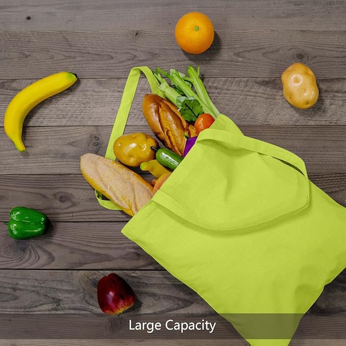 TOPDesign 6-Pack Economical 16"x15" Apple Green Cotton Tote Bag, Lightweight Medium Reusable Grocery Shopping Cloth Bags, Suitable for DIY, Advertising, Promotion, Gift, Activity